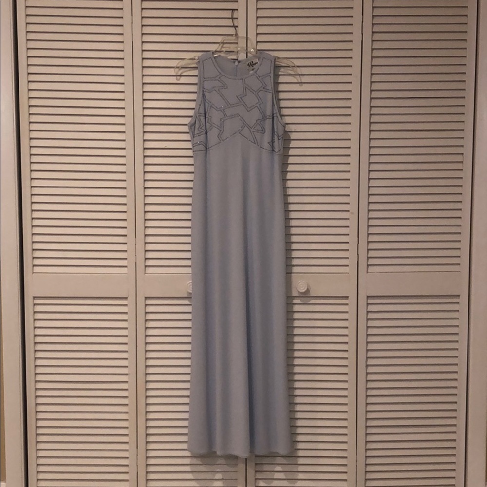 Long sleeveless baby blue cocktail dress